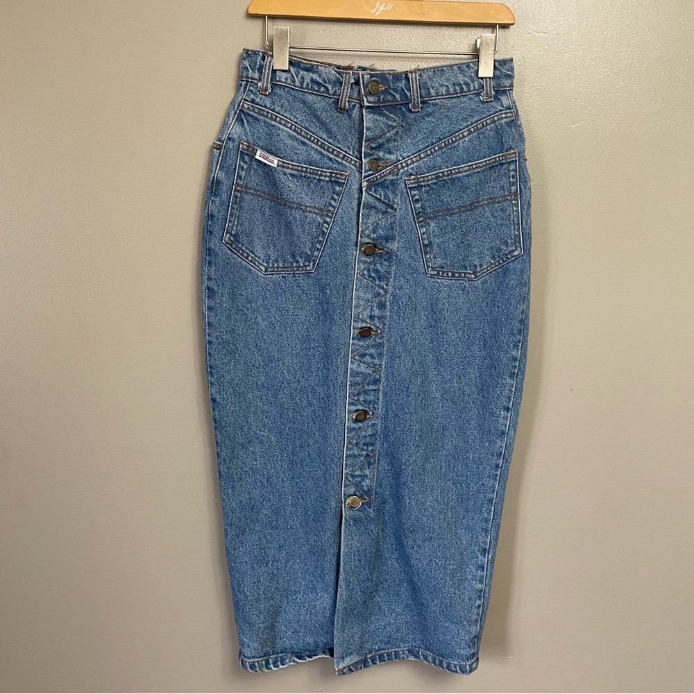 Sapman Paris 90's Vintage Western Coastal Cowgirl Denim Midi Skirt button 11/12